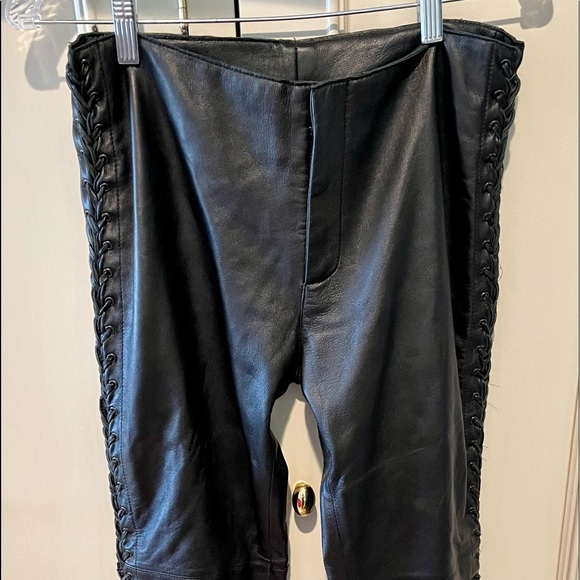 bebe Pants - Black Leather Bebe Genuine Leather Lace up pants.